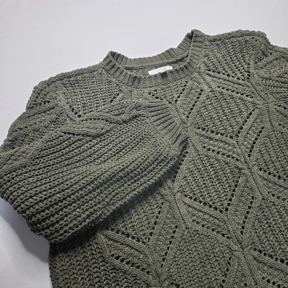 maurices Green Cable-Knit Crew Neck Pullover Sweater Ribbed Hem Long Sleeve M